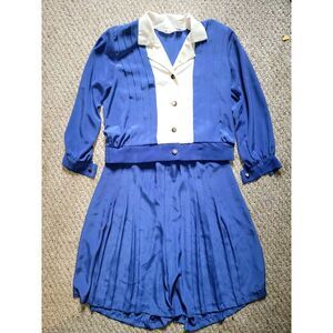 Andrea Gayle Petites Vintage 80s Skirt / Top Set Princess Di Blue And White‎